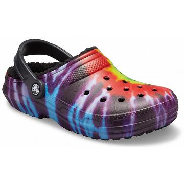 Crocs Classic Lined Tie-Dye Men's Clogs Black / Multi | Australia 0814ILHS